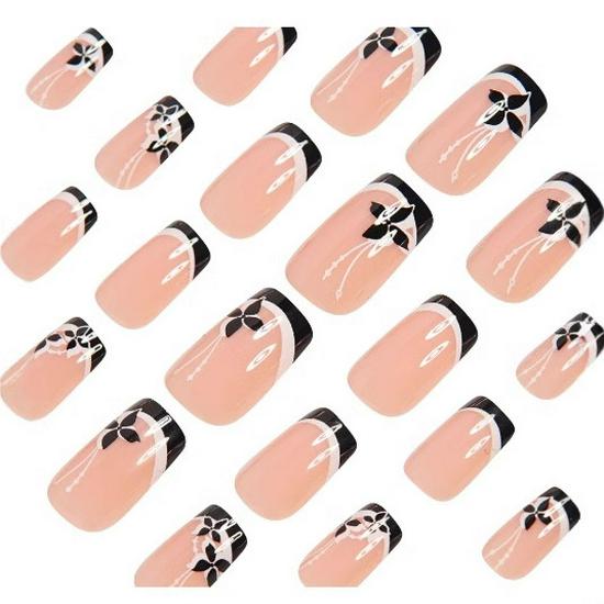 European & American Nail Art: French Floral Reusable Nail Extensions