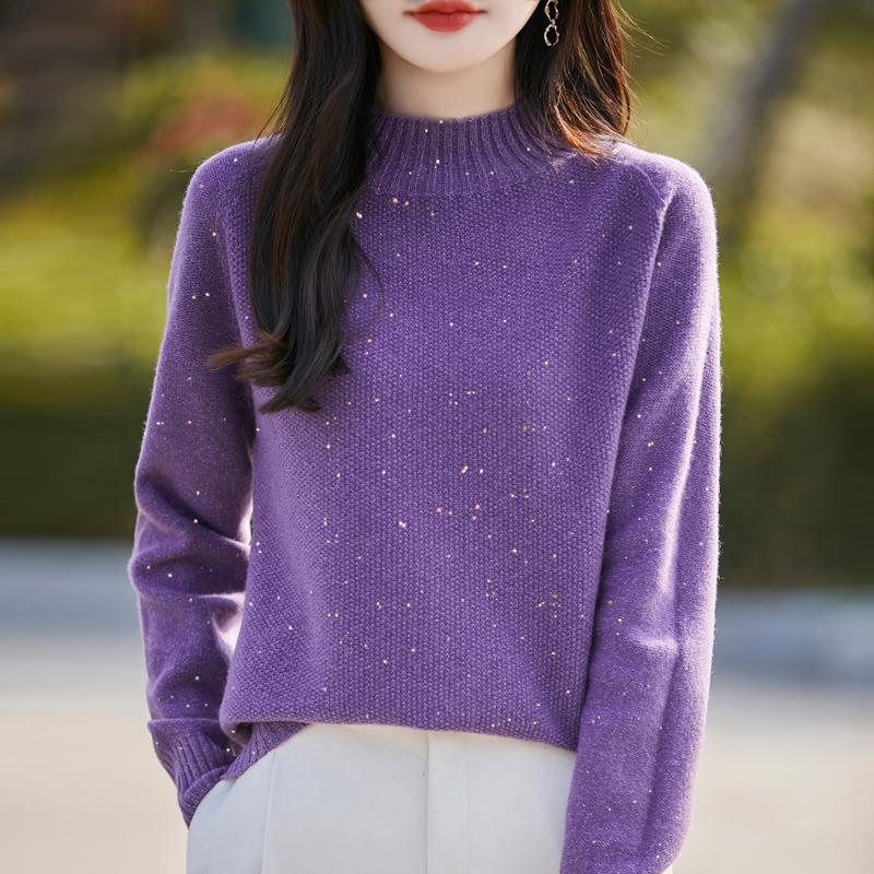 Damski sweter kaszmirowy Qinghe Cashmere 30% kaszmir 70% wełna Jesień i Zima Kaszmirowy pulower Miękki i ciepły