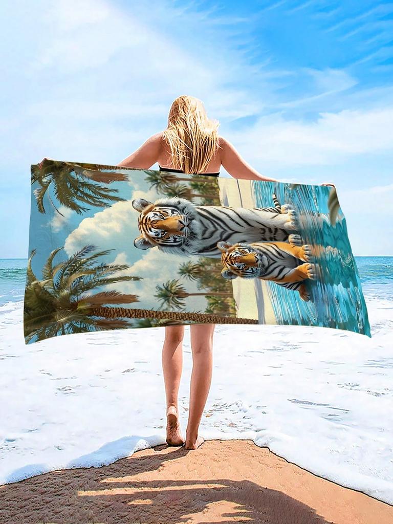 Zwei strandtücher mit tigerprint zum schwimmen und tauchen, unverzichtbares strandzubehör für sommerliche geschenke am strand