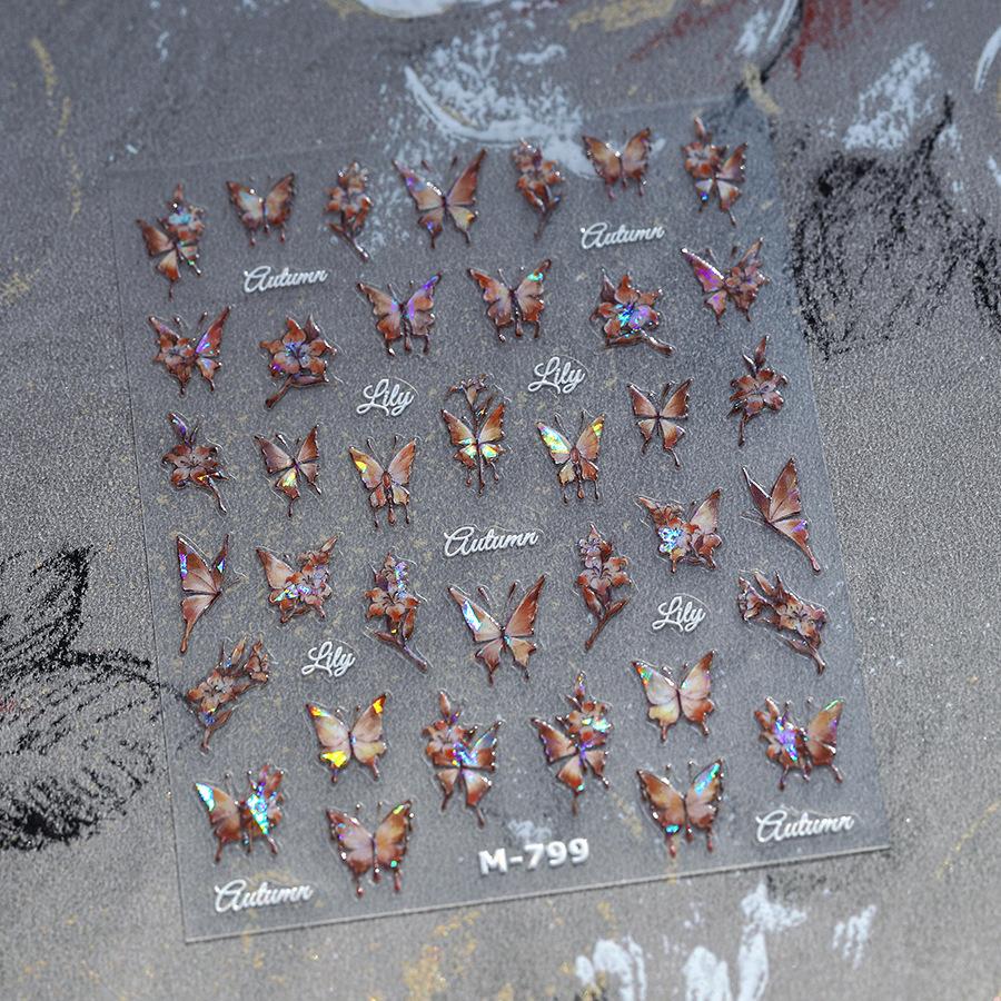 5D illusion polarized butterfly nail sticker pink purple blue fashionable self-adhesive butterfly nail art decoration sticker