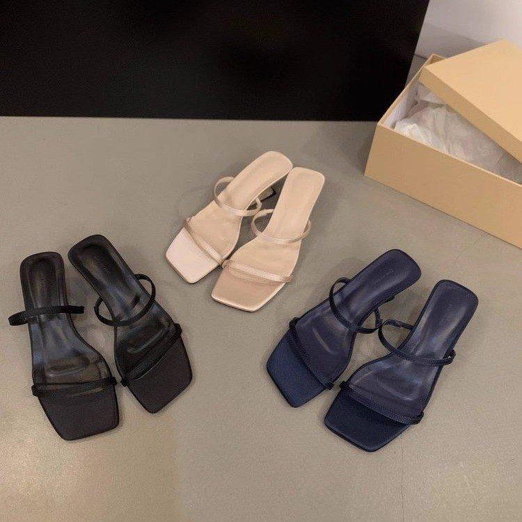 Design sense niche French word with sandals women 2025 summer new high-heeled wedge sandals high-heeled slippers women