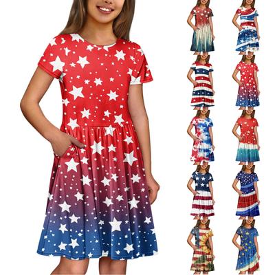 Girl Summer Dress  Solid Color & Print Sleeveless Dress With Pocket Casual Dress Shorts Sleeve Party Dress