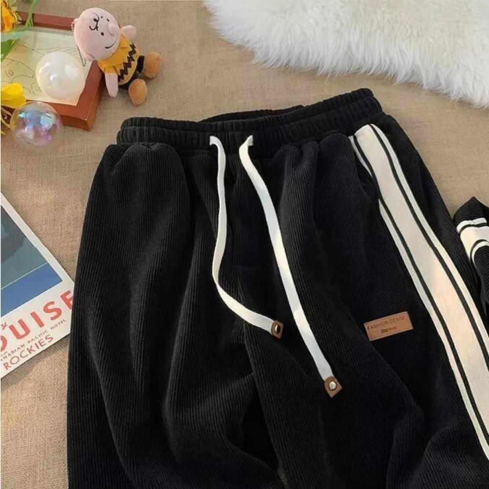 Trendy Corduroy Men's Pants Loose-fit Casual Style American Vintage Fleece-lined Sweatpants Autumn Season