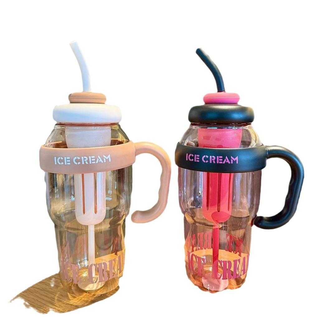 Large-Capacity Water Cup, High-Value Male And Female Big Mac Ice Cup With Handle And Straw, Summer Plastic Water Cup