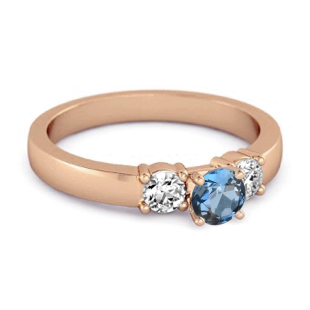 London Blue topaz Elegant Three Stone Ring - 925 Sterling Silver Rose Gold Vermeil