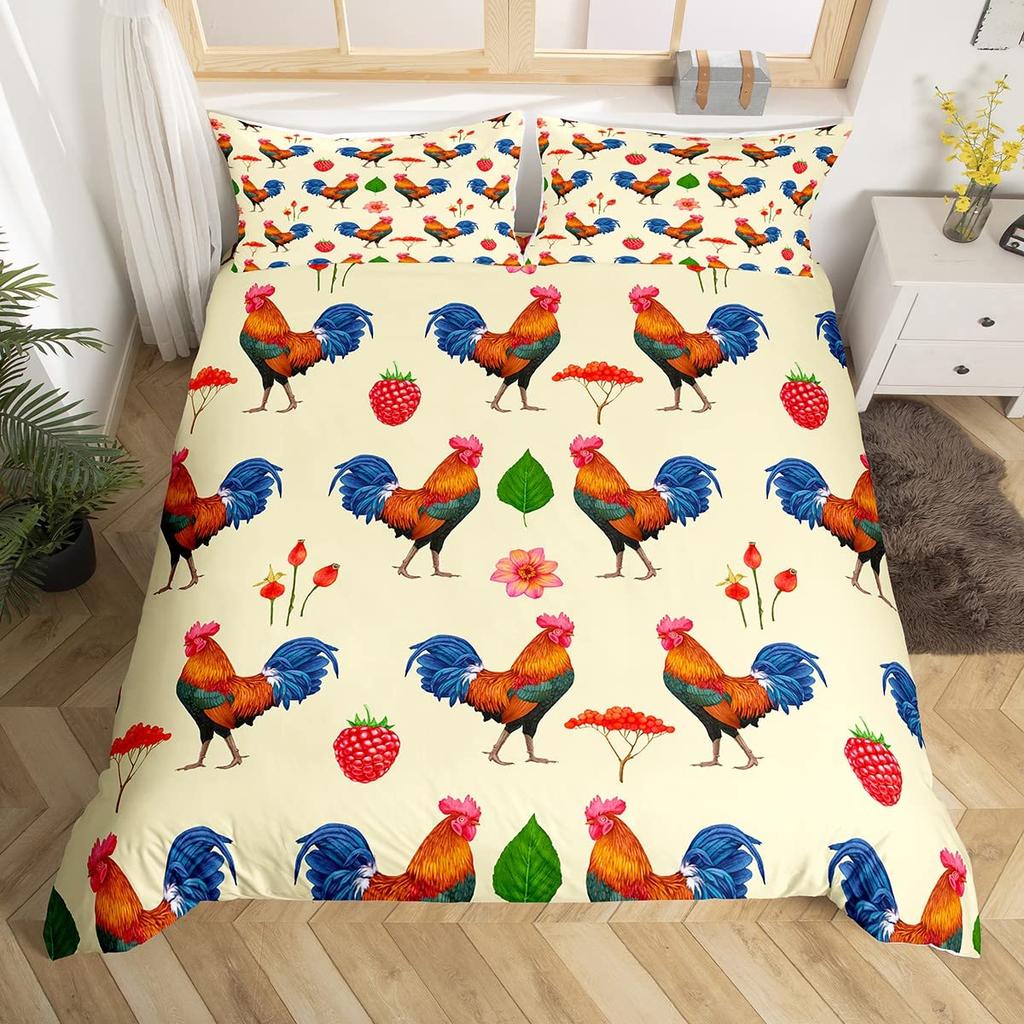 Bauernhoftiere Königin König Bettbezug Hahn Schaf Schwein Kuh Bettwäscheset Bauernhaus Land Steppdeckenbezug Polyester Steppdecke