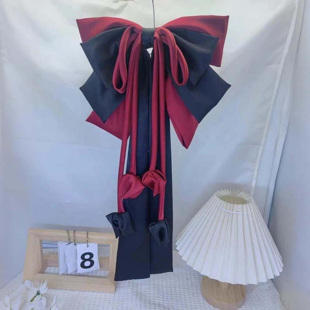 Contrast Color Satin Ribbon Headdress Sweet Christmas Hair Accessory Oversized Bow Hair Clip  Daily
