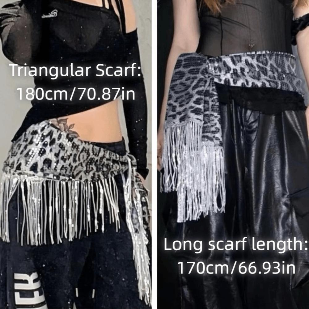 Sequin Jazz Dance Hip Scarf Y2K Shirt Extender Tassels Leopard Print Belt Long Hip-hop Cargo Pants Waist Band