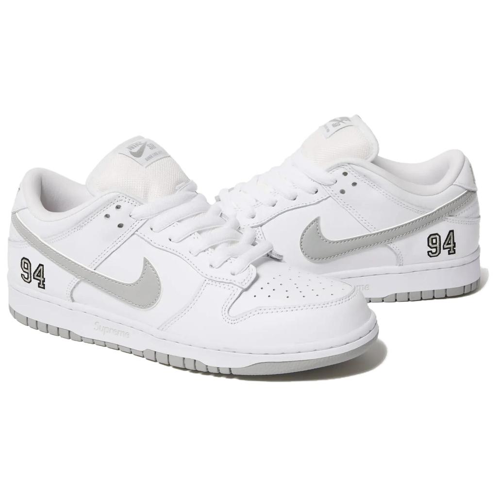 Supreme X Nike Dunk Low SB White Metallic Silver Unisex Sneakers HQ8487-100