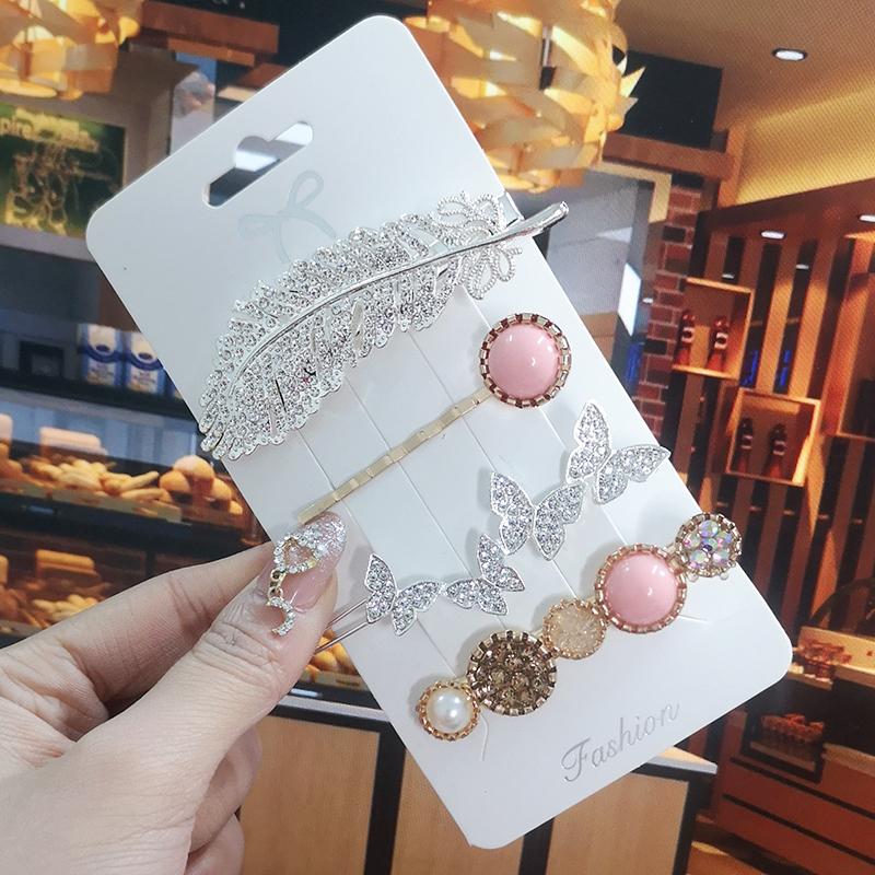 Korea Shiny Crystal Hair Clip Set Fashion Hair Accessories  Trend For Women Girl Pearl Rhinestone Hairpin Side Clip For Hair