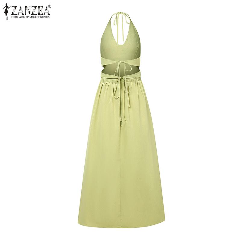 ZANZEA Women Casual Lace Up V-Neck Straps Backless Slip Dress