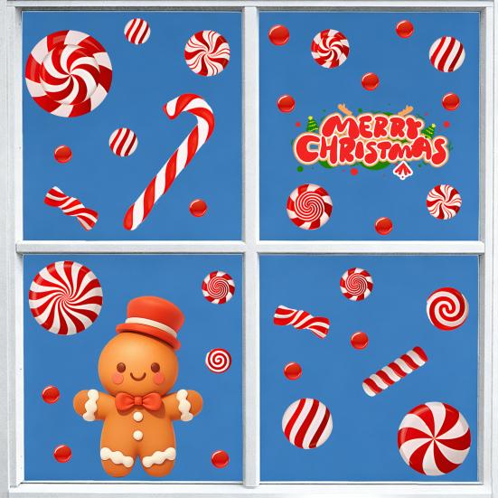 Customizable Party Scene Decorations Christmas Static Window Clings for Glass, Decorations, Gingerbread Man Festive Gift Friends Family Candy