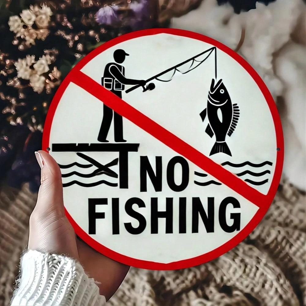 

Round No Fishing Metal Wall Sign 7.8 inch Vintage Home Cafe Pub Decor