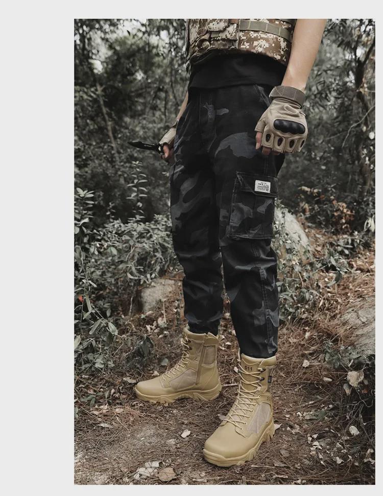 Men's High-Top Leather Outdoor Work Boots - Large Size, Lace-Up, Thick-Sole for Hiking, Autumn/Winter.