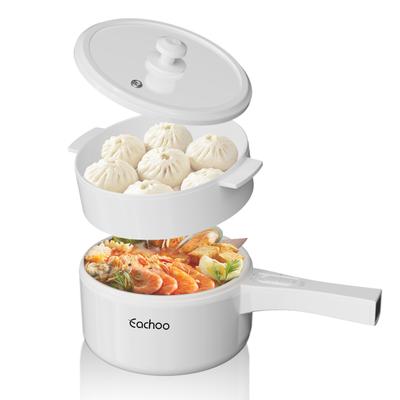 Hot Pot Electric with Steamer, Non-Stick Fryer Pan, 1.5L Rapid Noodles Electric Pot for Steak, Soup with Power Adjustment
