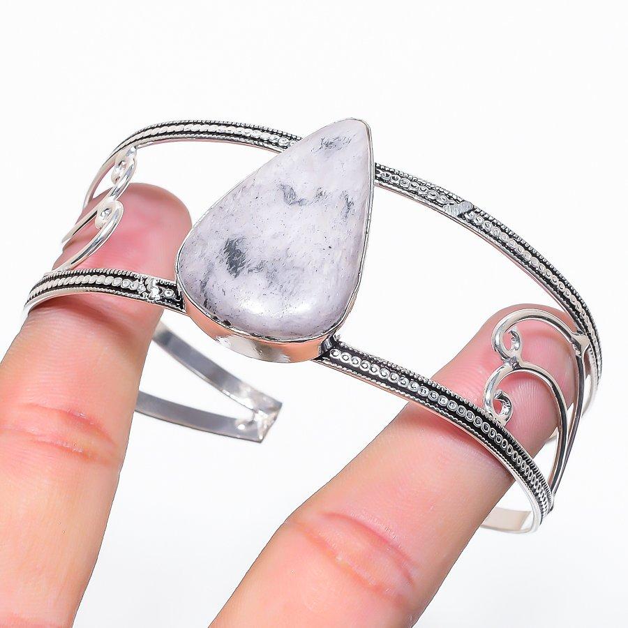 

Natural Moonstone Gemstone 925 Sterling Silver Cuff Bangle Adjustable q9J01