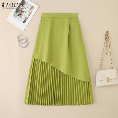 Saias Plissadas Femininas de Verão Casuais em Patchwork de Cor Sólida