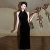 Neck black golden velvet national style new Chinese cheongsam improved young 1011 new women's high-end evening dress