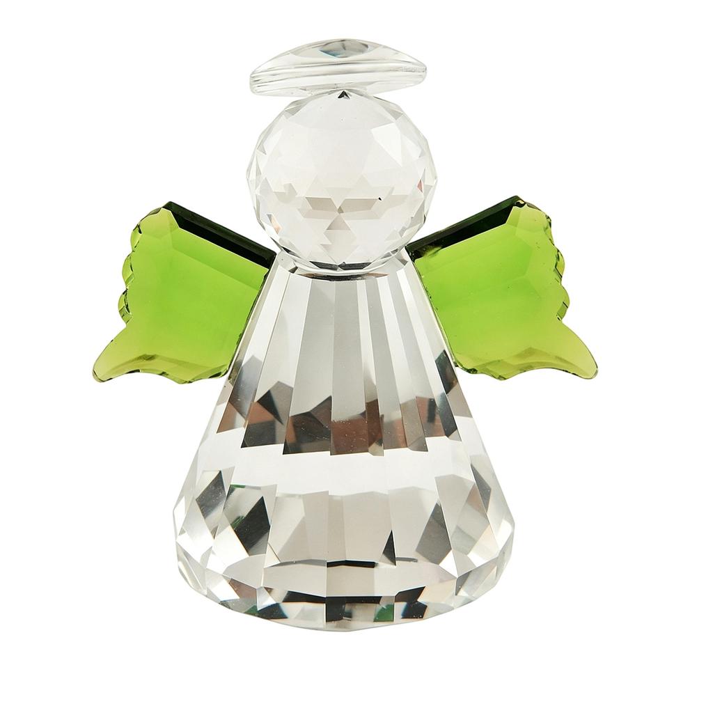 Crystal Angel Figurine Decorative Glass Sculpture Tabletop Ornament Faceted Design with Wings and Halo for Home Office Display