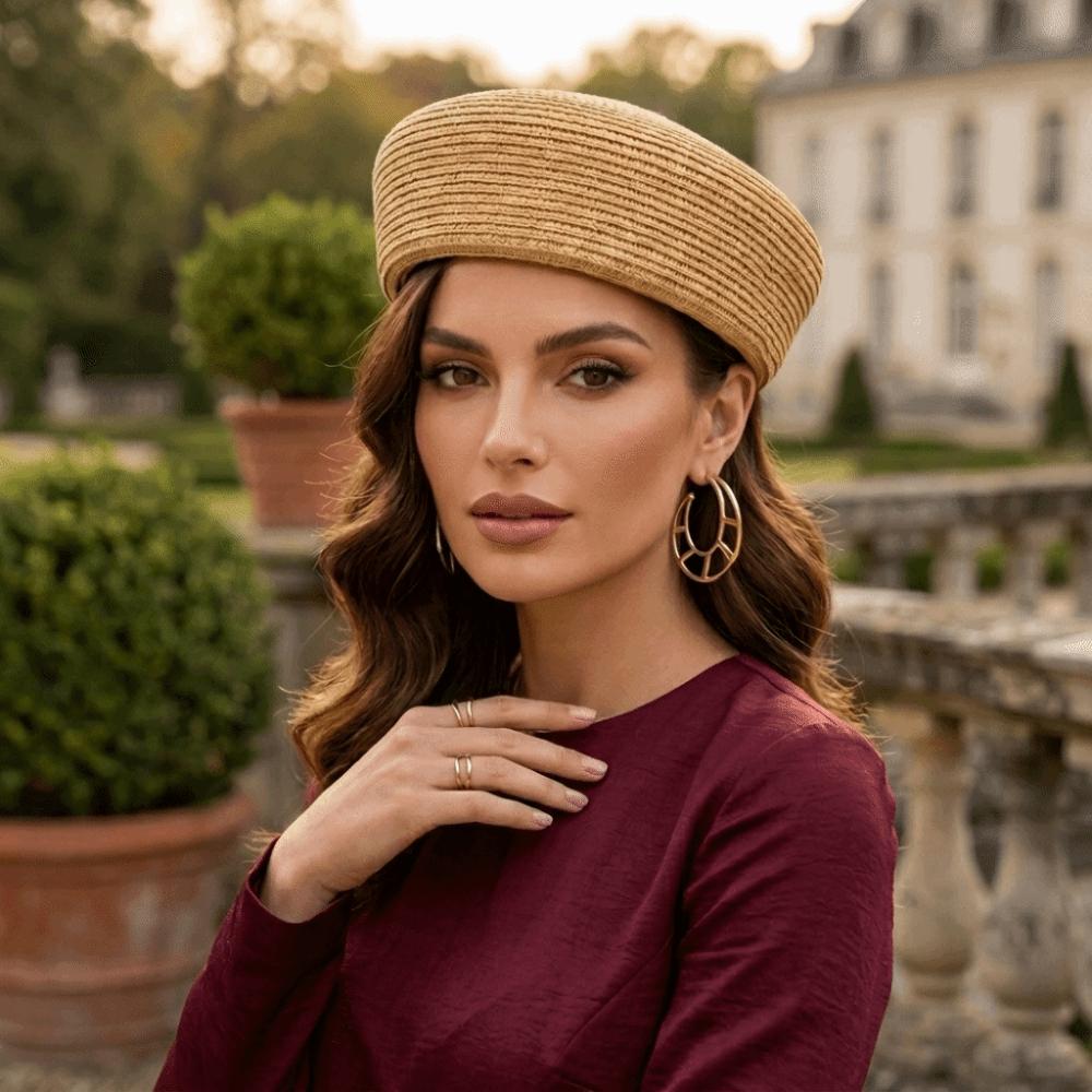 Brimless Beret Hat Raffia Flat Top Hat New Artist Hat  Women