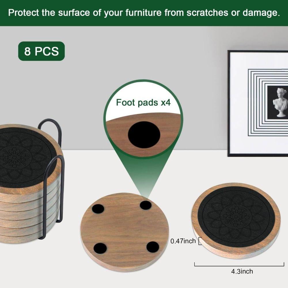 Heat Resistant Felt Wooden Tea Mat Vintage Wooden Drink Placemats Round Wood Coasters  Coffee Bar