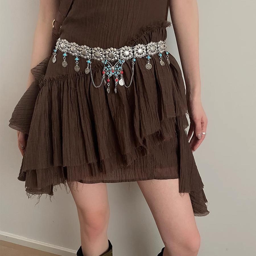 Metal Star Butterfly Waist Chain Women'S Dress Premium Bohemian Belt Silver