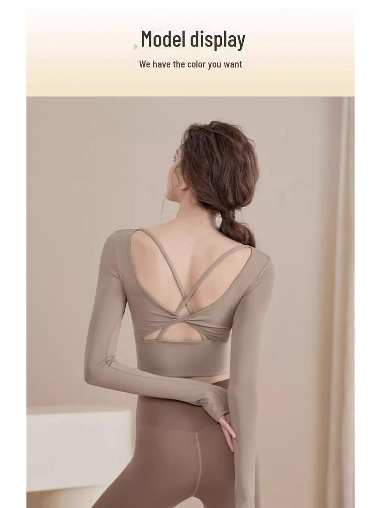 2025 Women's Spring Long-Sleeve Yoga Top with Chest Pads for Professional Fitness and Pilates