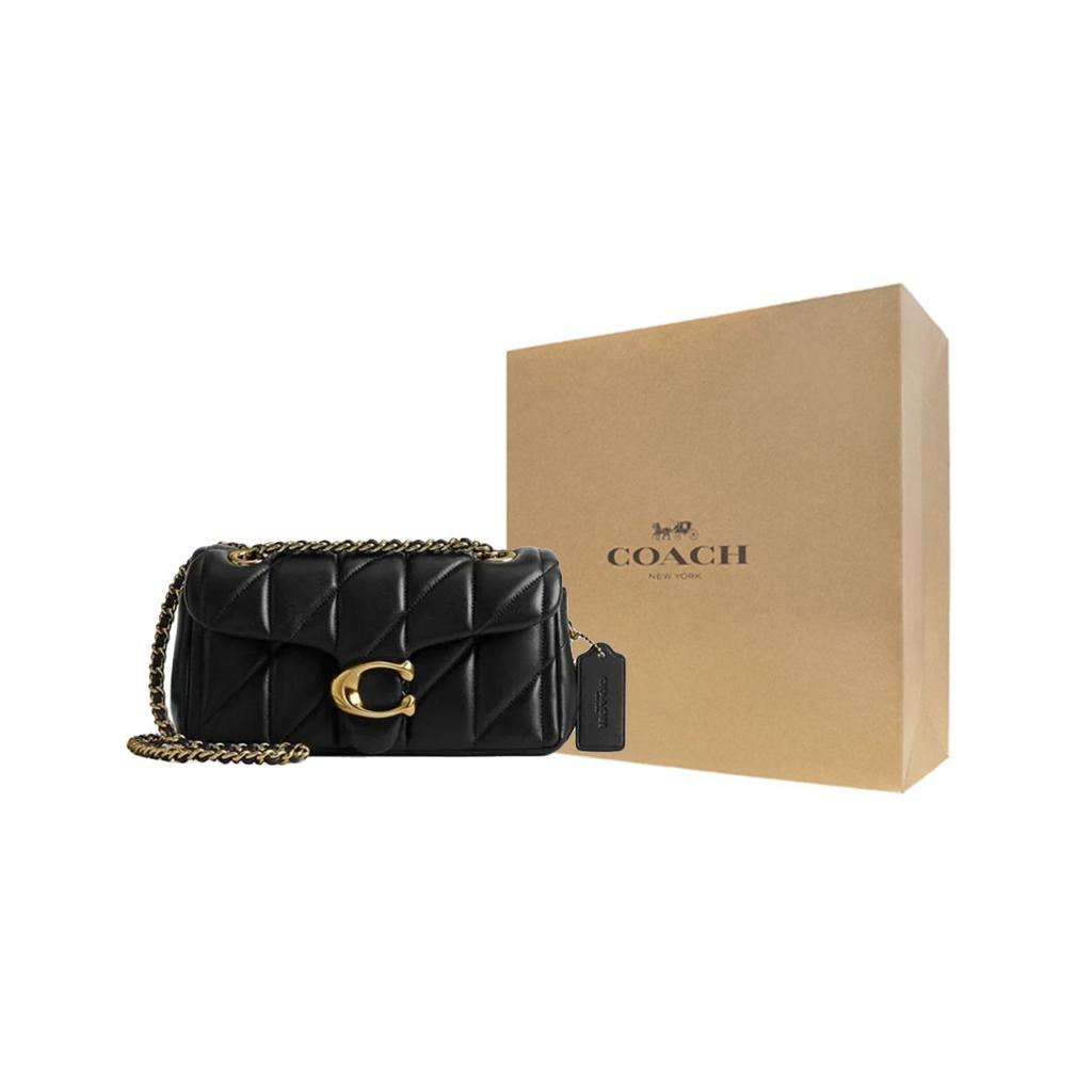 Coach Tabby 20 Striped Quilted Magnetic Closure Logo Flap Leather Pillow Bag Crossbody Shoulder Bag Small Women Bags Black CP149-B4BK