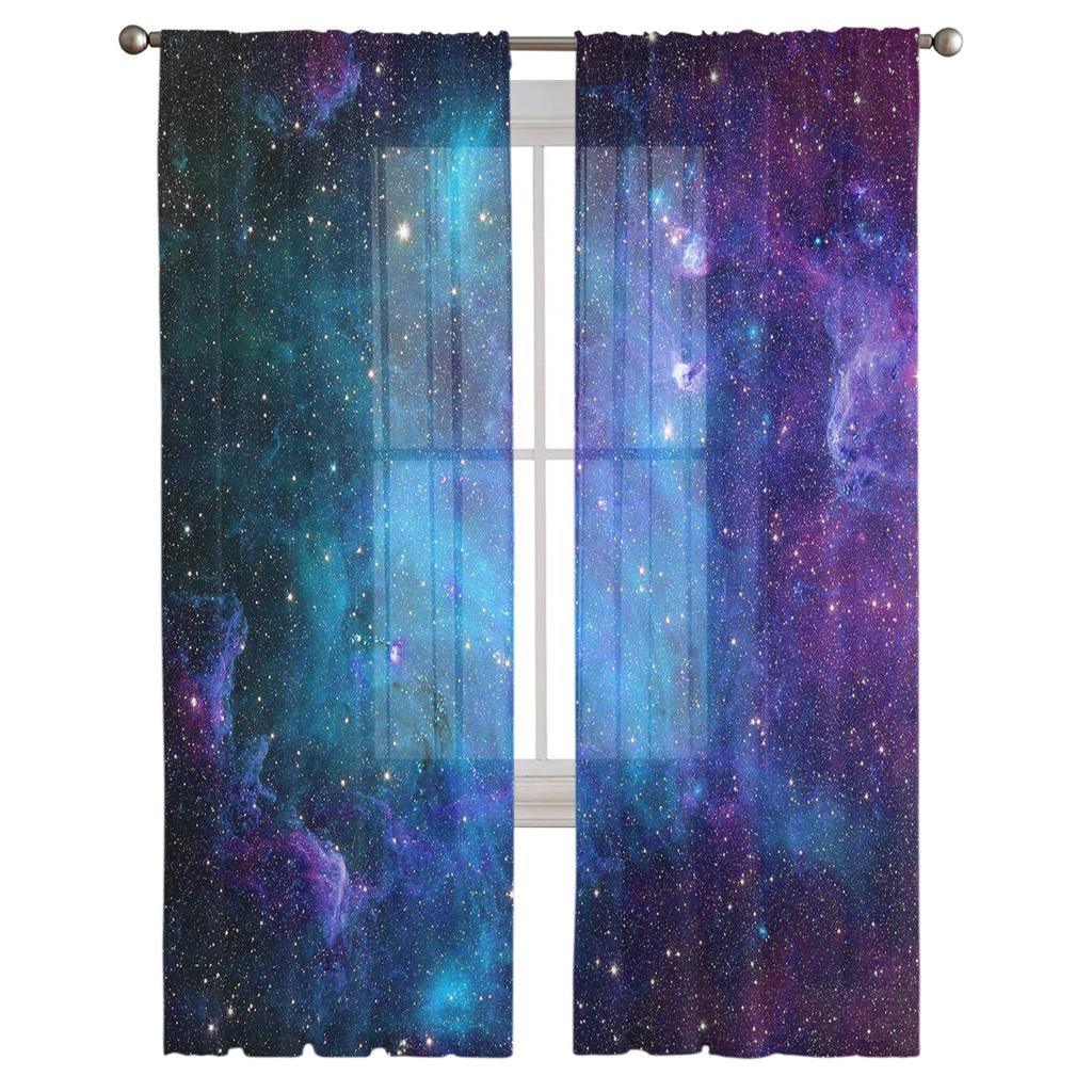 Starry Sky Symphony Galaxy Gauze Curtains For Children's Bedroom Kitchen Screen For Living Room Holiday Decor Voile Curtain