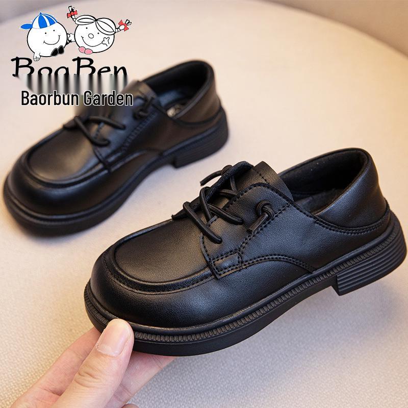 Boys' Black & White Leather Spring/Autumn Shoes - British Style with Soft Sole