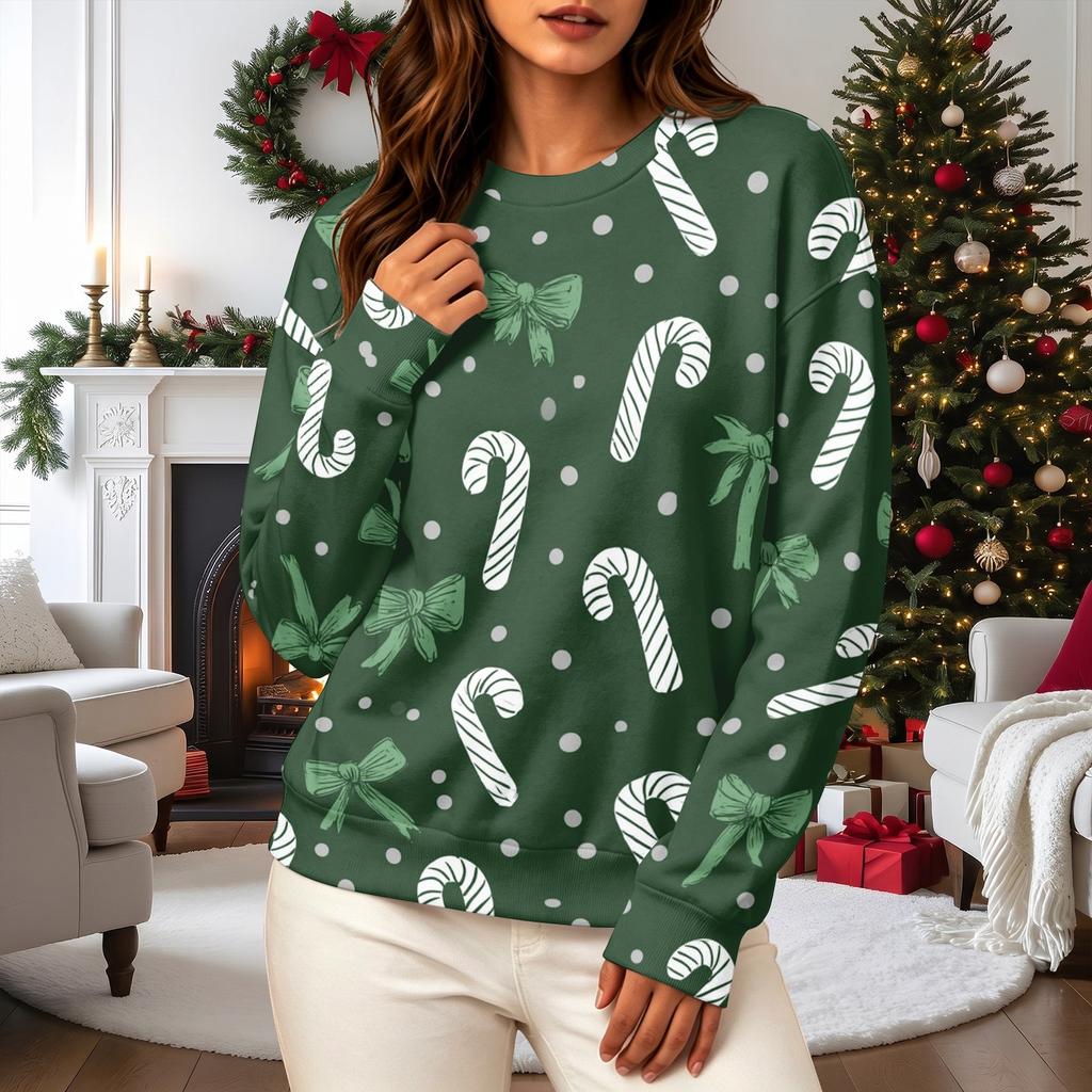 Women's Casual Long Sleeve Christmas Print Neck Pullover Sweatshirt