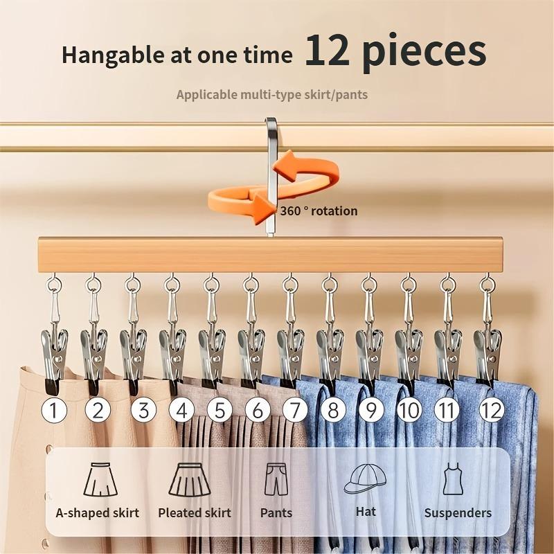 2 Pack Clip-on Trouser Hangers Specifically Design for Wardrobe Organizer 12 Pairs Trousers Jeans Hats Shorts Socks Saving Space