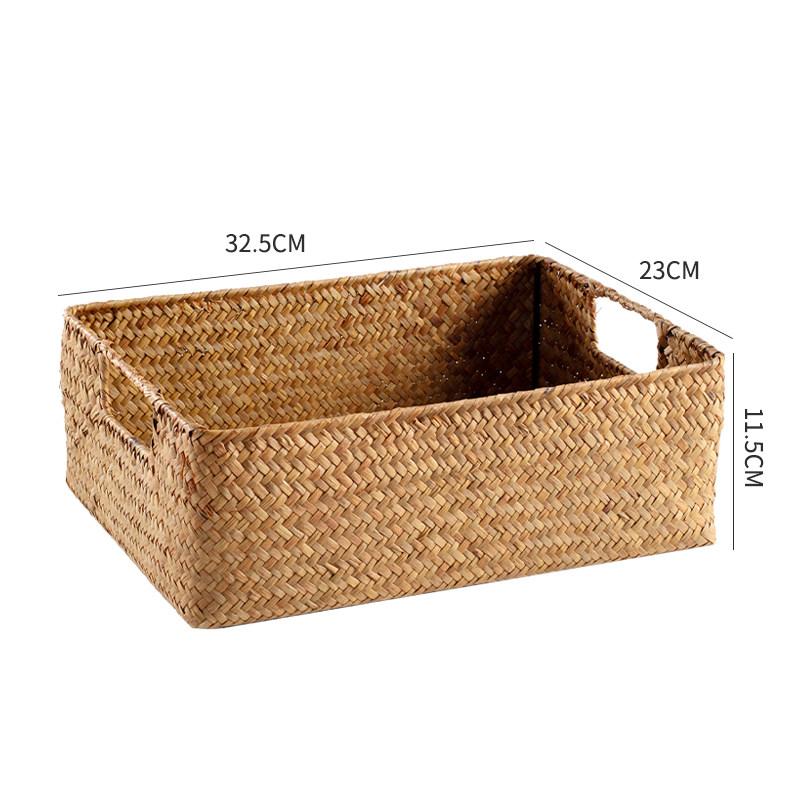 Japanese Woven Grass Snack Storage Basket, Desktop Tidy Organizer Bin, Eco-friendly Natural Handmade Wicker for Home Kitchen