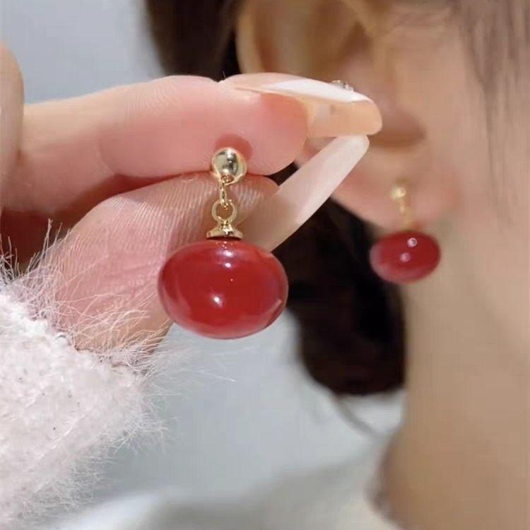 2024 Year of the Dragon Red Beaded Earrings for Women: Autumn/Winter Light Luxury Style