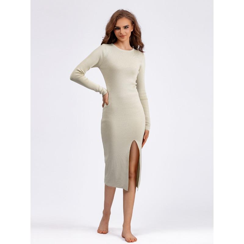 Autumn and Winter Women's Knitted Dress Slim Mid-length Long-sleeved Bottoming Package Hip Dress Sweater Dress