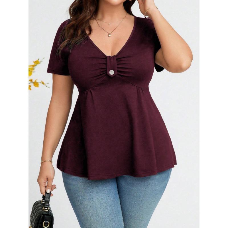 Jarní Letní Dámské Oblečení s Hrudní Sponou Stahování Pasu Výstřih do V pro Ženy Top