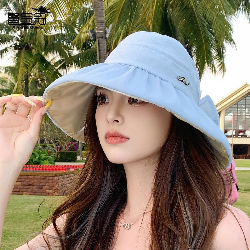 Summer color glue big brim sunscreen hat fashion versatile bucket hat outdoor cycling shade empty top hat children