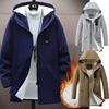 Men's Cotton Windproof Solid Color Coats Parkas Jackets for Men's Long Hooded Coat Winter Warm Thick Fleece Parkas Jackets