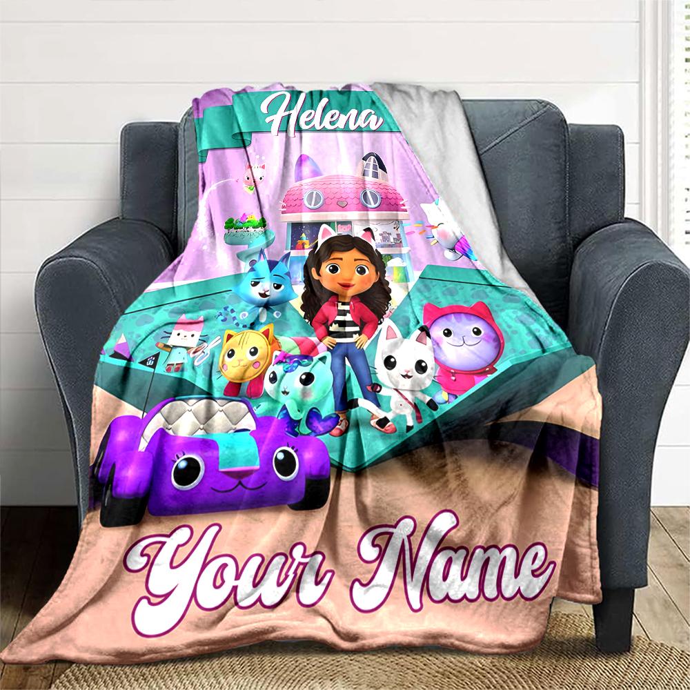 Coperta Personalizzata con Nome Personalità Gabby's Dollhouse Morbida e Calda per Divano, Ufficio, Letto, Viaggio, Pausa Pranzo, Regalo Adatto a Tutte le Stagioni