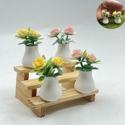 1Pcs Dollhouse Prop Miniature Pography Accessory Mini Rose Plant Potted Flower Model Home Tabletop Decor Craft