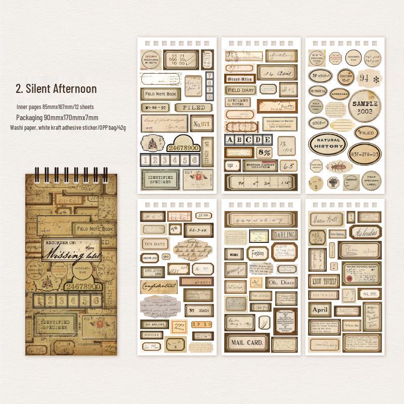 Yan Ji Retro English Label Sticker Book - 12 Decorative Pieces for Journals