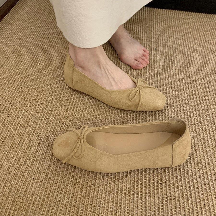 Inner Height Increase Square Head Red Bow Single Shoes Women's Shoes Versatile Gentle Commuter Shoes