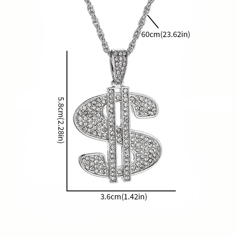 Hip Hop Zircon Dollar Sign Pendant Necklace Men Women Punk Fashion Rock Rap Jewelry Gift