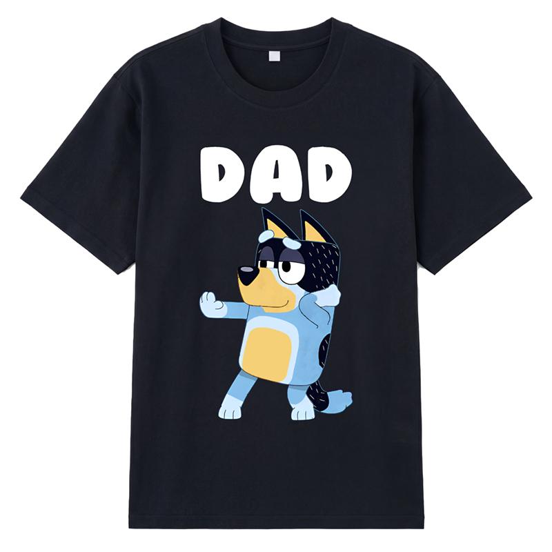 T-shirt Imprimé Noir Homme Taille Asiatique Vintage - Nouveau Bluey Papa Impression sur Papier de Transfert Sans Découpe T-shirt en Coton