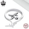 Sterling Silver S925 Dragonfly Love Open Ring - Heart-Shaped Fashion Jewelry