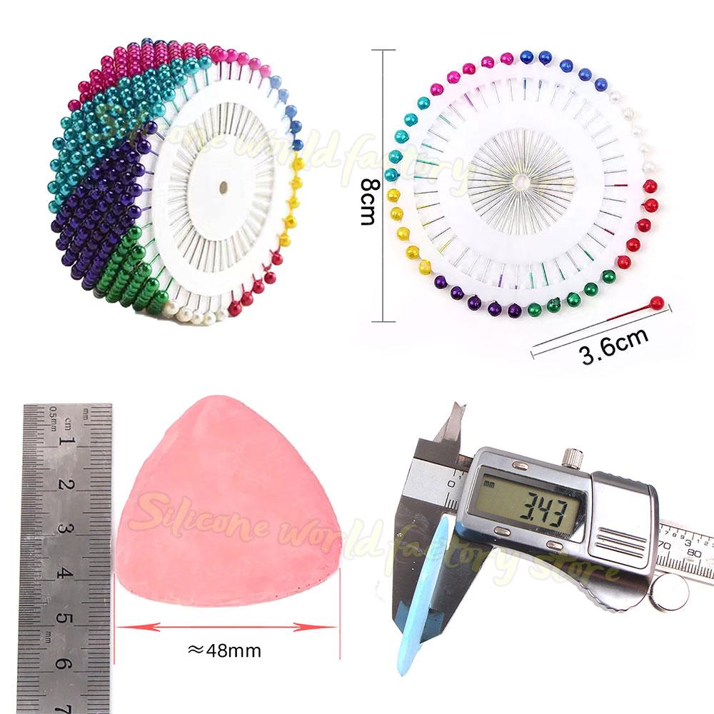 Silicone World 480Pcs Steel Pearl Head Pins 37mm Round Ball Headed Pin Disc Metal Positioning Needles Sewing Quilting DIY