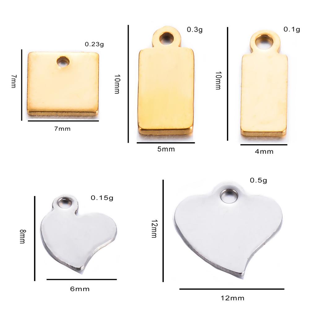 20 Stück/Los Edelstahl Herz Quadratische Form Kleine Leere Anhänger Charms für DIY Schmuckherstellung Personalisierte Namenslogo Scheibe 3 Farben