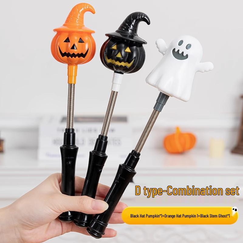 Light-Up Pumpkin Lantern Hand-Crank Stick - Halloween Decoration Toy for Kids