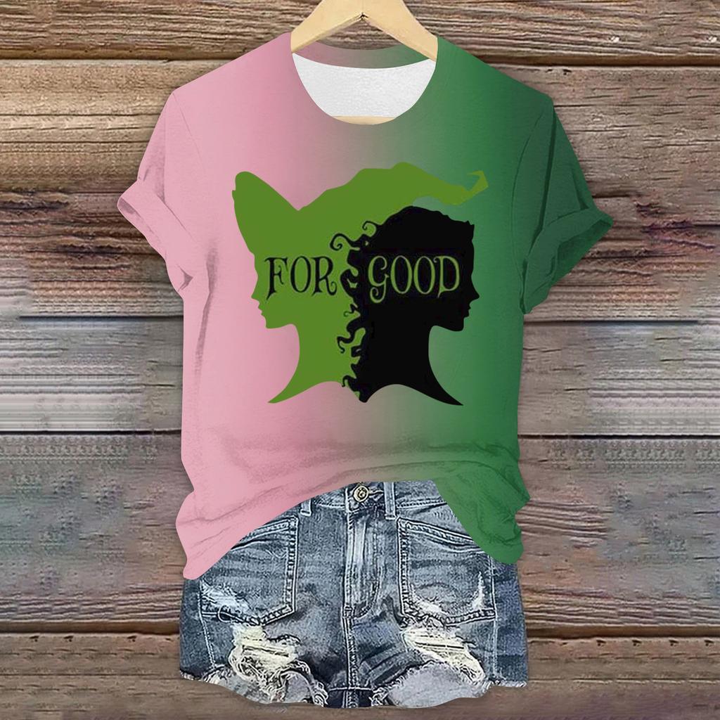 Women's Casual Printed T-shirt Round Neck Pullover Short Sleeve Top