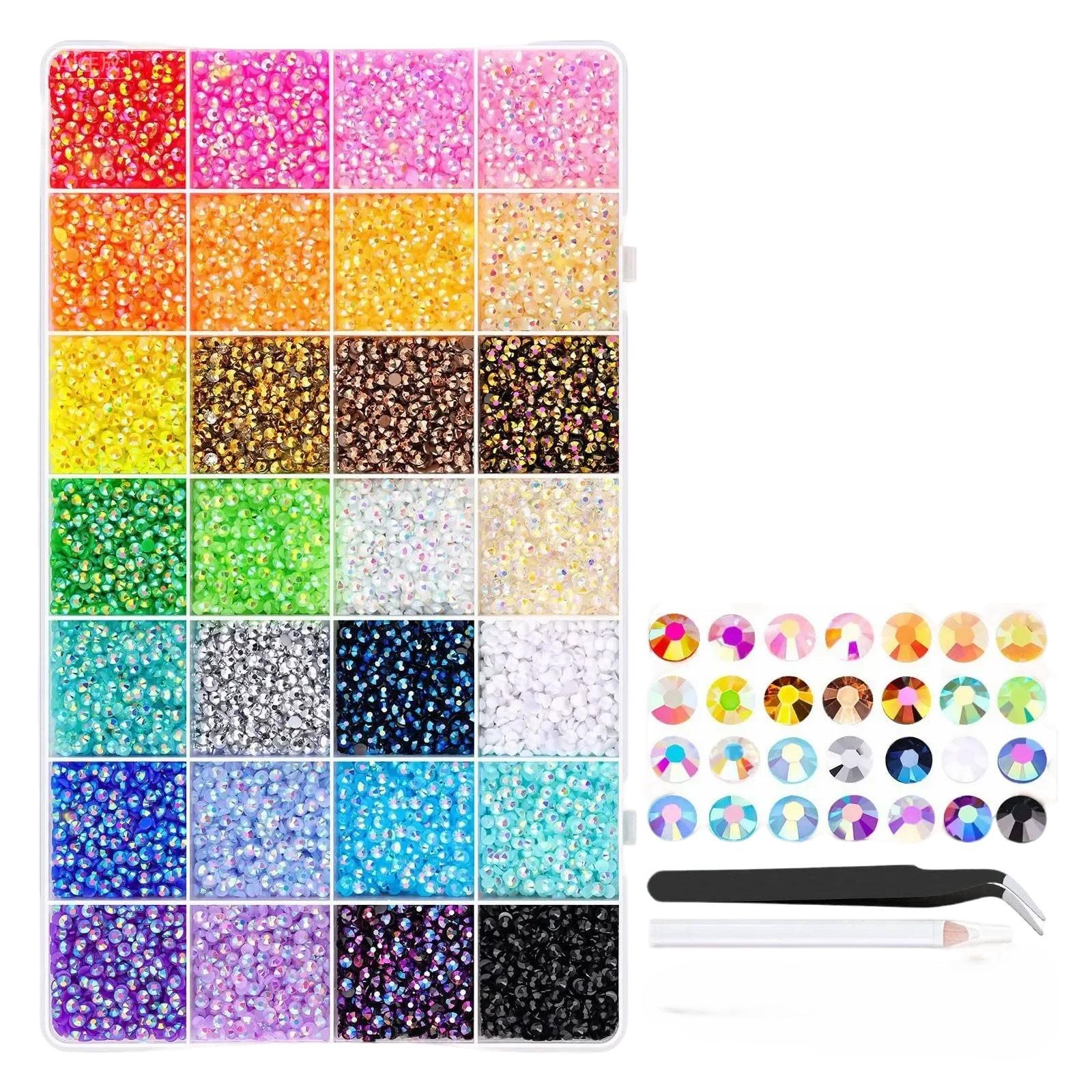 

30000Pcs Resin Rhinestones With Tweezers For Bedazzling, Multicolor 3mm Crystal With 1Pcs 10ml Jewelry Glue For Nail Crafting Makeup One Size
